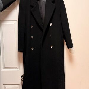 Mark Shale 100% Wool Double-Breasted Black Long Overcoat Size 12 / M-R